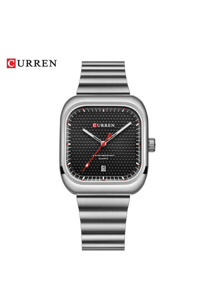 Curren Men's watch, elegant design, quartz movement, water resistant, silver metal strap/black dial