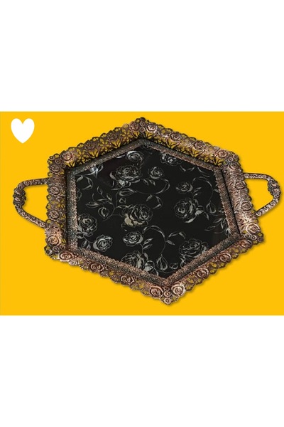 Other صينية بيوتر سداسي الشكل من الزجاج مورد ذهبي اللون بمقاس 46×42×7سم