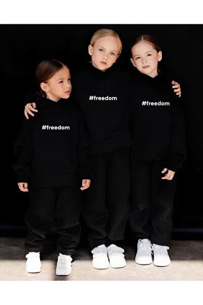 KOKOŞ BEBEK Freedom Oversize Children's Tracksuit Set – Embroidered & with Pockets – 3 Thread Ribbed (Ages 4-14)