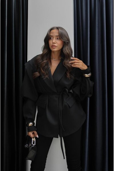 Havoş Černá bunda Maribo s vatovaným páskem