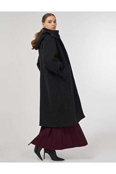 Kayra Hooded Cashmere Coat Black