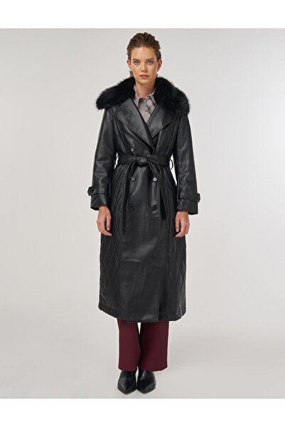 Kayra Faux Fur Leather Coat Black