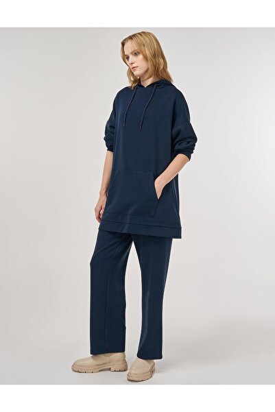 Kayra Hooded Detailed Double Set Navy Blue