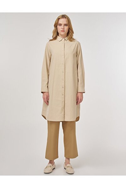 Kayra Rahat Kesim Kadife Tunik Bej