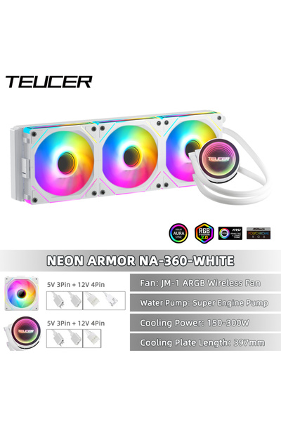 Choice مبرد مياه وحدة المعالجة المركزية NA-360 White TEUCER مع مروحة JM-1 الكل في واحد تبريد سائل وحدة المعالجة المركزية 240 مم / 360 مم ARGB Wa