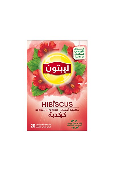 Lipton شاي الكركديه العشبي، 20 كيس شاي، مزيج أعشاب منعش بنكهة الفواكه، خالٍ من الكافيين