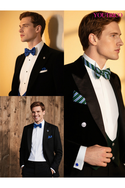 Youtrico Suit Bow Tie Handkerchief Cufflink-Premium Handmade 3-Piece