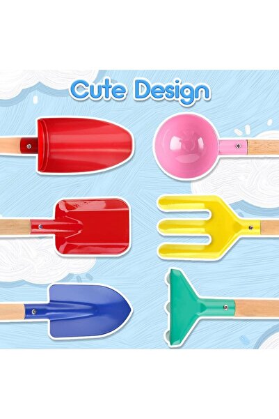 erorex Kids Beach Tools Children Beach Sand Toys Made Metal Sturdy Wooden Handle Safe Beach Gardening Set