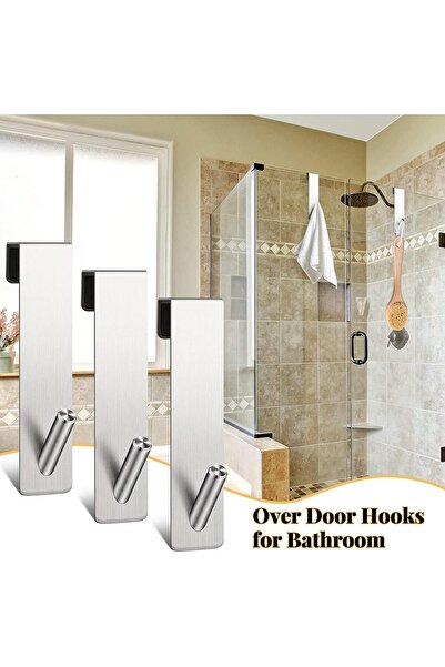 erorex Shower Door Hooks 3 Pcs Stainless Steel Over Door Towel Hooks Heavy Duty Silver Hooks Robes Towels