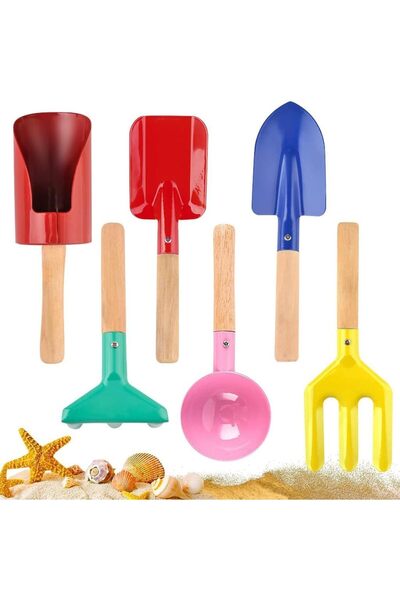 erorex Kids Beach Tools Children Beach Sand Toys Made Metal Sturdy Wooden Handle Safe Beach Gardening Set