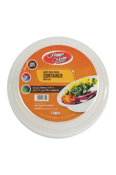 Homemate Home Mate Microwave White Round Container With Lid Size 720 ml 6 pcs