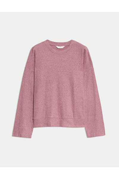 Marks & Spencer Fitilli Dokulu Bisiklet Yaka Uzun Kollu Pijama Üstü