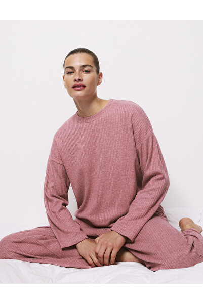 Marks & Spencer Fitilli Dokulu Bisiklet Yaka Uzun Kollu Pijama Üstü