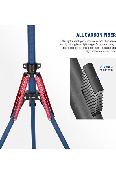 NEEWER Carbon Fiber Light Stand with 180° Reversible Legs, 86.5-Inch/220cm Tripod for Outdoor Photo