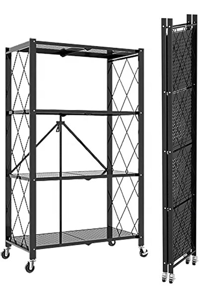 AGD وحدة رفوف تخزين قابلة للطي متعددة الاستخدامات مع 4 طبقات وعجلات باللون ال...