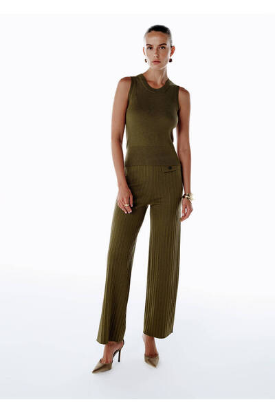 Knitss Extrafıne Merino Yün Karışımlı Triko Pantolon Olıvestone