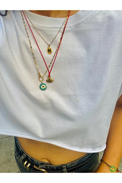 Hoop jewelery çelik kırmızı ip yelpaze kolye 50-cm