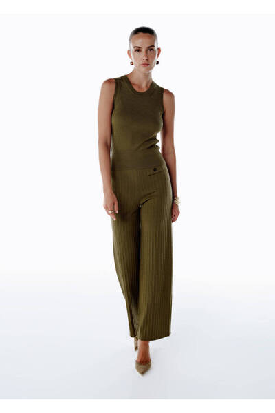Knitss Extrafıne Merino Yün Karışımlı Triko Pantolon Olıvestone