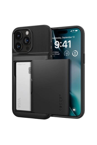 Spigen غطاء خلفي رفيع أرمور سي إس مع حامل لهاتف آيفون 15 برو ماكس أسود