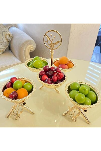 AZADE BAKIR GOLD PİRİNÇ ÇOK ÇİÇEK 3’LÜ ÇEREZLİK ve TEKLİ ÇEREZLİK 2 ADET 3’LÜ...