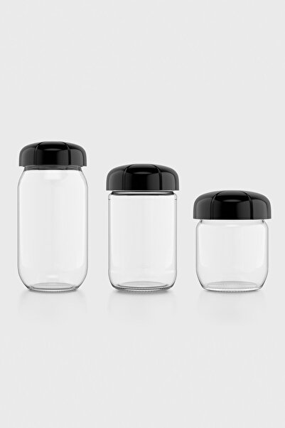 Renga Rhea Siyah Kapaklı 3 Boy Cam Kavanoz Seti 131010