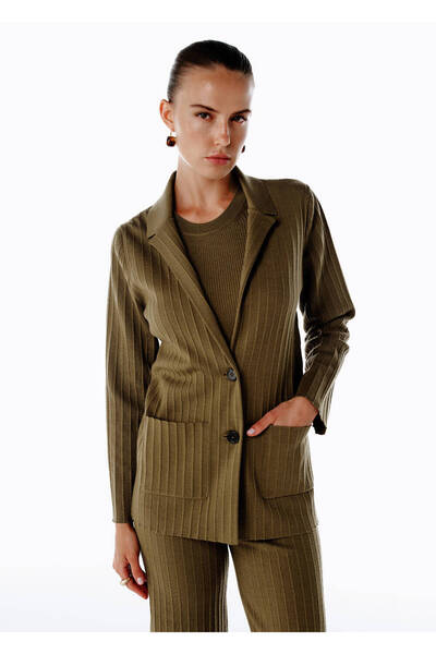 Knitss Extrafıne Merino Yün Karışımlı Triko Ceket Olıvestone