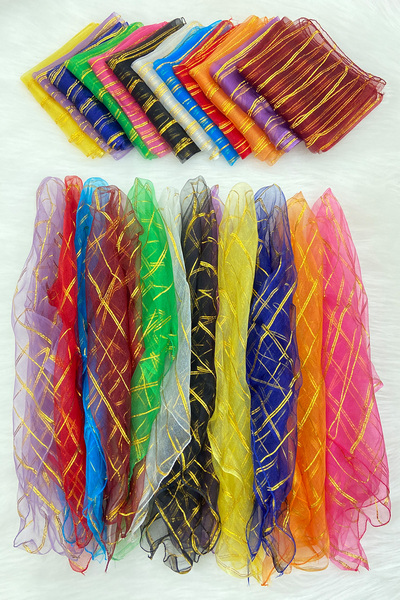 ZEYMERADE Büyük Boy 70cm Gold Simli Gelin Halay Mendili, Nedime Kına Şal, Düğ...