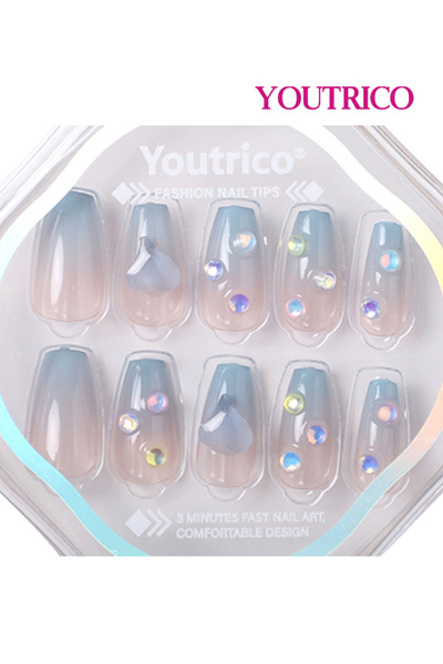 Youtrico 24 قطعة من أظافر الضغط، ماسات ثلاثية الأبعاد، طول متوسط ​​على شكل حرف T، أظافر صناعية على شكل أميرة، أظافر يومية أنيقة