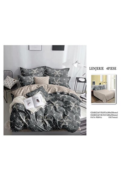 CHIRASO 4 Piece Bedding Set, Satin Cotton Sheet 240x250cm, Duvet Cover 200x230cm, 2 Pillowcases