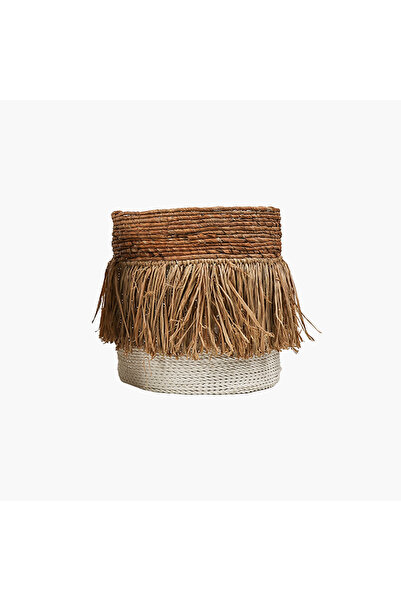 JASMIN CONCEPTS Seagrass Beyaz Püsküllü Kulplu Sepet M 34X34X35