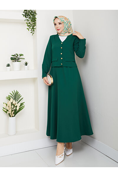 modapark.ist Women's Ornamental Pocketed Buttoned Skirt Set