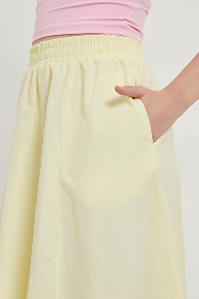 Arma Life Women's Pocketed Elastic Flared Poplin Long Yellow Skirt