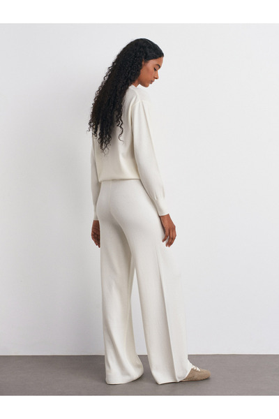 Dilvin 70163 Elastic Waist Wool Knitwear Trousers-Ecru