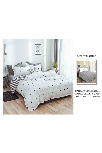 CHIRASO 4 Piece Bedding Set, Satin Cotton Sheet 240x250cm, Duvet Cover 200x230cm, 2 Pillowcases