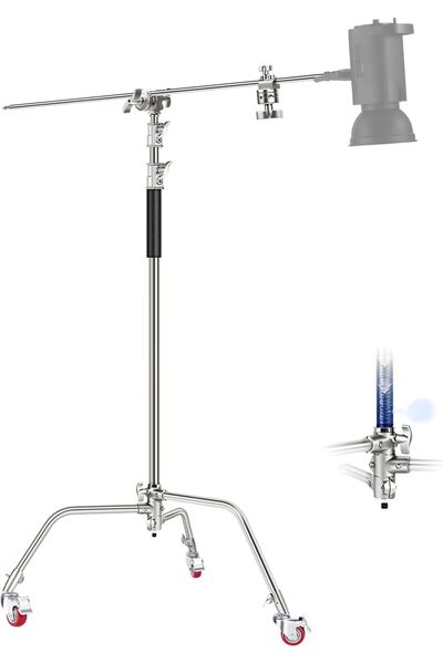 NEEWER Heavy Duty Light Stand, Metal 11.15ft/3.4m Adjustable Photography Tripod C Stand with Boom Ar