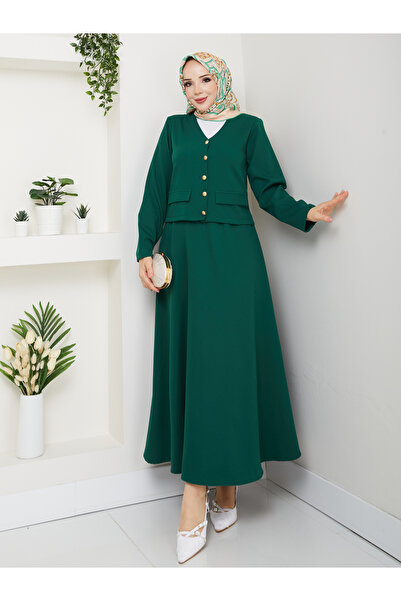 modapark.ist Women's Ornamental Pocketed Buttoned Skirt Set