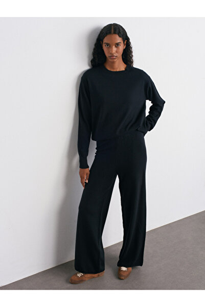 Dilvin 70163 Elastic Waist Wool Knitwear Trousers-Black