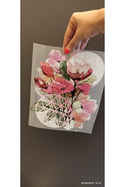 Gönülden Tasarım TRANSFER DE ȚESUT CU FLORI ADHESIVE CU FERĂTOR ARMA 24X20 CM