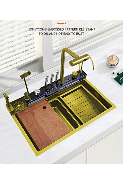 Trendy's TRENDY’S Gold stainless steel multifunctional sink, 75×46 cm, with L...