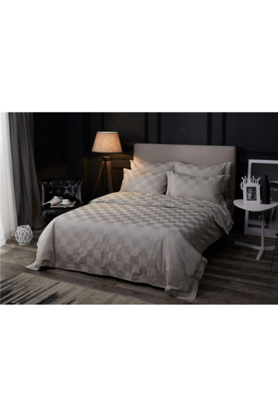 OEM Double bed linen, Finet fabric, 6 pieces, Grey Checks