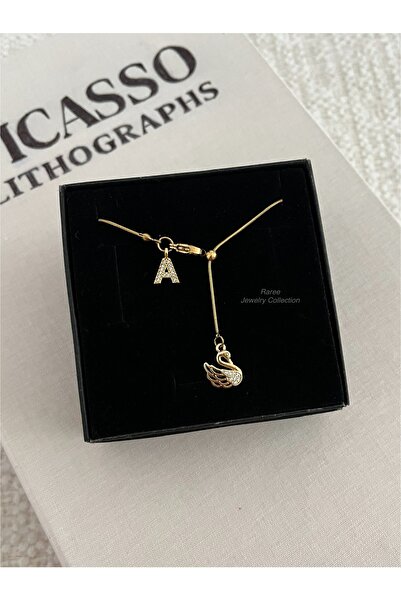 Raree Jewellery Kuğu ve harf sallantılı çelik asansörlü y kolye