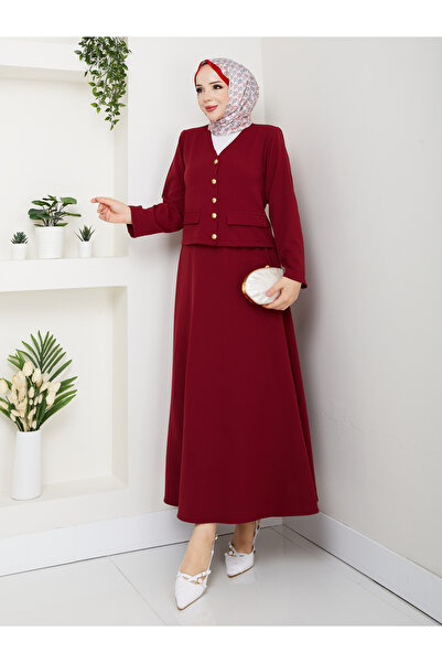 modapark.ist Women's Ornamental Pocketed Buttoned Skirt Set