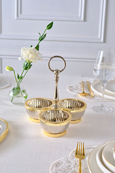 Karaca New Year Yılbaşı Ring 3'lü Dekoratif Çerezlik Gold 19,5x23 cm