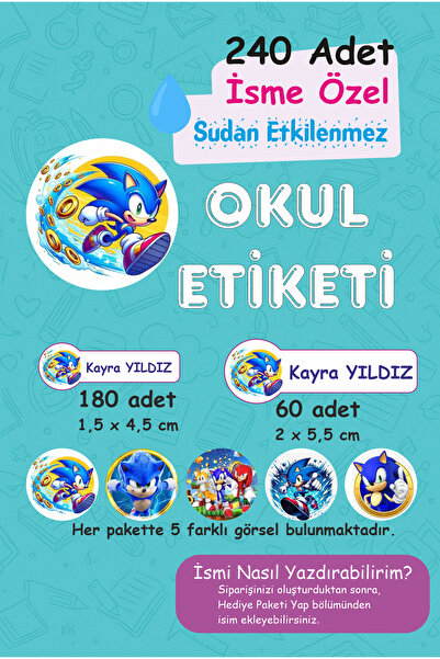 Genel Markalar Sonic Okul Etiketi 240 Adet Kalem Defter Kitap Suluk Sticker E...