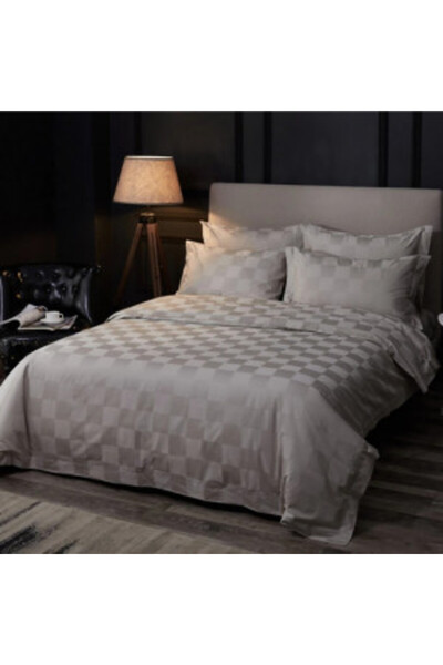 OEM Double bed linen, Finet fabric, 6 pieces, Grey Checks
