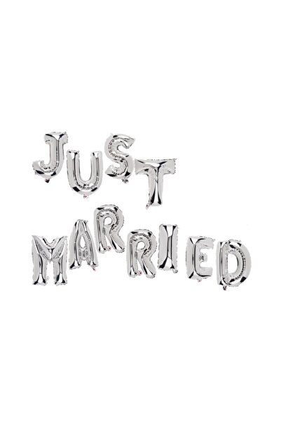 Flippy Σετ Μεταλλικών Μπαλονιών Foil, Flippy, Φιγούρες με Γράμματα, Just Married, Γάμος, 40 εκ., Αέρας/Ήλιο, Ασημί