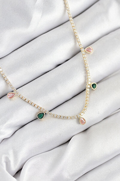 STİLLOVE Brass Zircon Stone Watercourse Drop Model Gold Color Women's Necklace