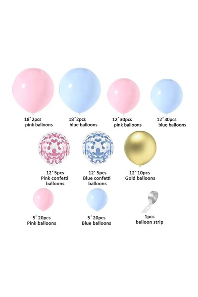 Flippy Decorative Gender Reveal Balloon Arch Set - 130 Multicolor Balloons with Pink & Blue and Gold Confet