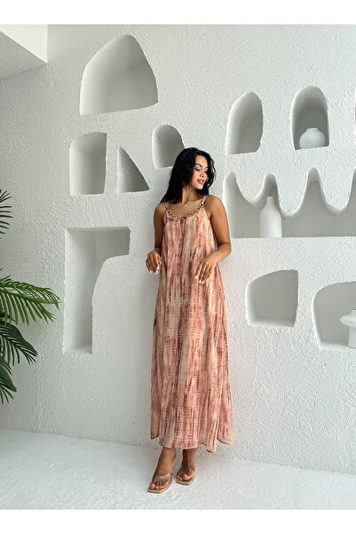 Nida Boutique Askılı Yaka Halka Aksesuarlı Astarlı Şifon Elbise