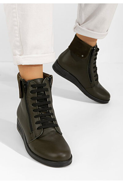 B T Shoes Monserrate women's leather boots khaki